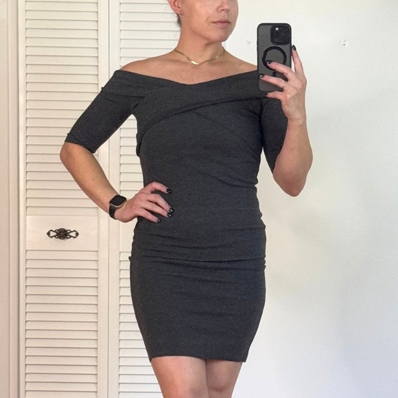 Zara Trafaluc Off Shoulder Crossover Grey Bodycon dress, size small - Picture 3 of 9